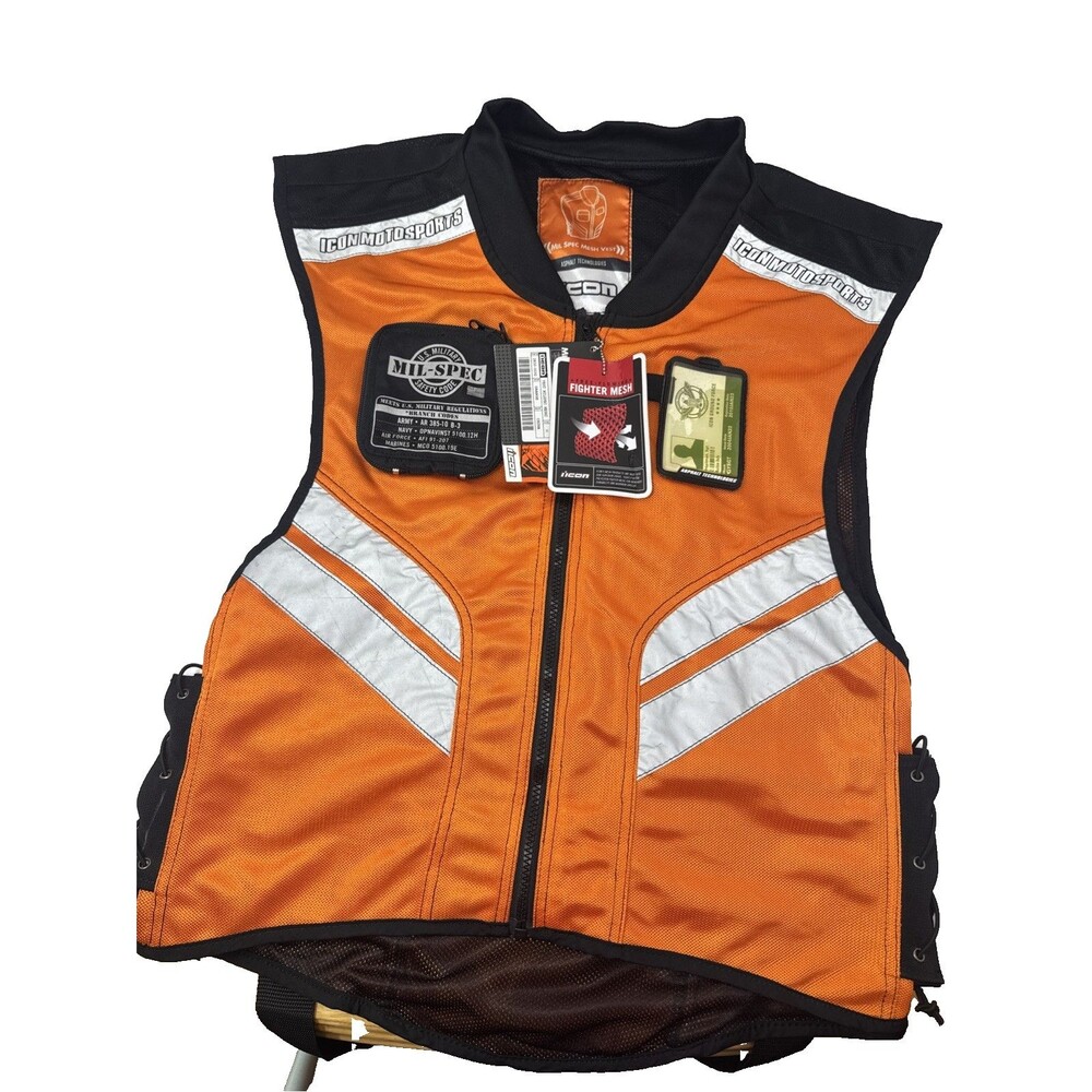 Icon Motorsports Mil Spec Mesh Motorcycle Safety Vest Mens Super Size NEW orange